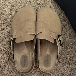 Maurices Tan Suede Clog Mules with Buckle